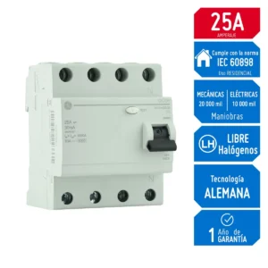 Llave Diferencial Riel DIN DMS 4X25A 30MA 608415 G.E