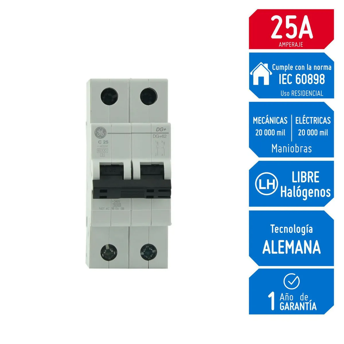 Llave Térmica Riel DIN DMS 2X25A 6KA 690992 G.Electrc - Imagen 2